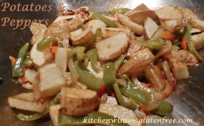 potatoes, peppers and onions  w writing