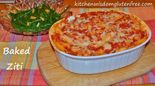 baked ziti and string beans w writing